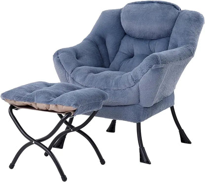 Welnow Compact Lazy Chair with Ottoman  Dark Grey Accent Armchair with Side Pocket & Footrest