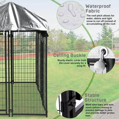NiamVelo 8’x4’x6′ Large Dog Kennel Heavy Duty Playpen Welded Dog Cage with Water-Resistant Cover, Outdoor Dog Fence Crate for Backyard, Black