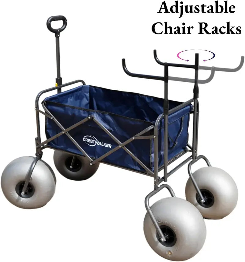 Heavy-Duty Beach Cart  13″ Balloon Wheels, Integrated Chair Racks & Air Pump Included