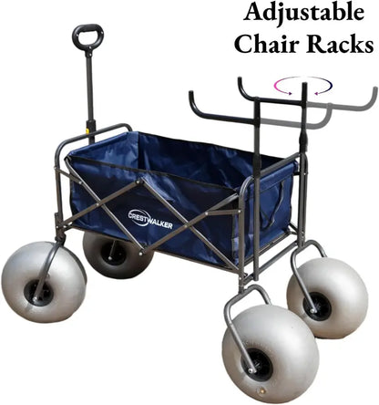 Heavy-Duty Beach Cart  13″ Balloon Wheels, Integrated Chair Racks & Air Pump Included