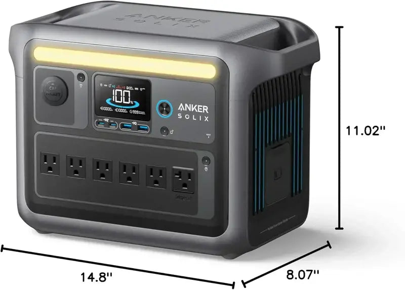 1800W Portable Power Station — Solar Generator with 2400W Peak Output, Rapid 58-Min Charge