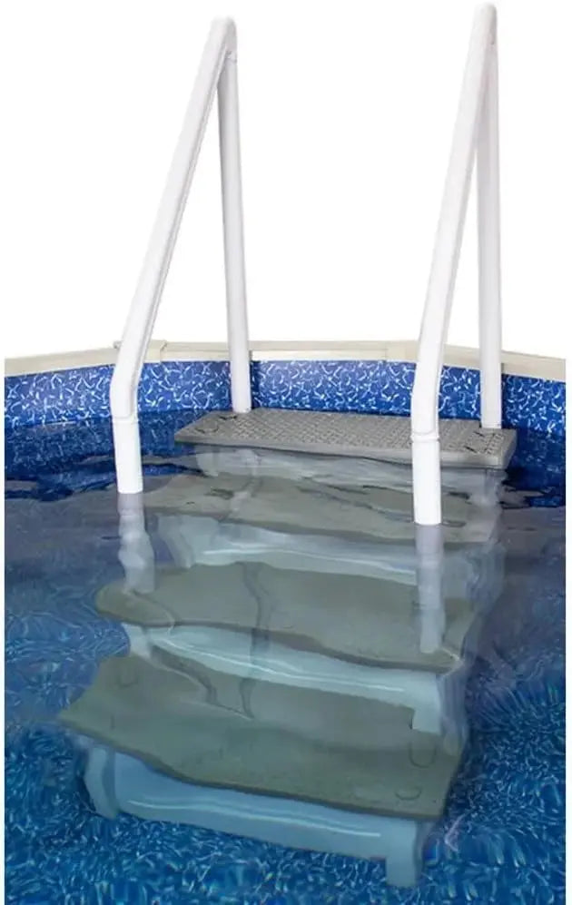 Non-Slip Pool Entry Steps  Grey Aluminum Stairs for Above-Ground Pools, 122137 cm Installation Height, 136 kg Max Load