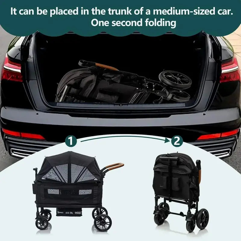 Dual-Kid Cargo Wagon Stroller — Lightweight Foldable Push-Pull Travel Stroller for Two Children