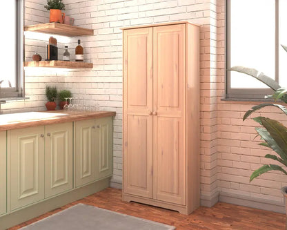 Freestanding Solid Wood Pantry Cabinet with Adjustable Shelves and Closet Storage Space