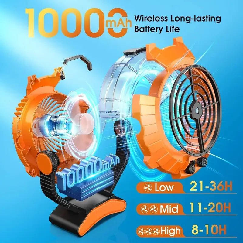 JYew Misting Fan with 10000mAh Battery  Cordless Portable Air Cooler for Indoor/Outdoor Use