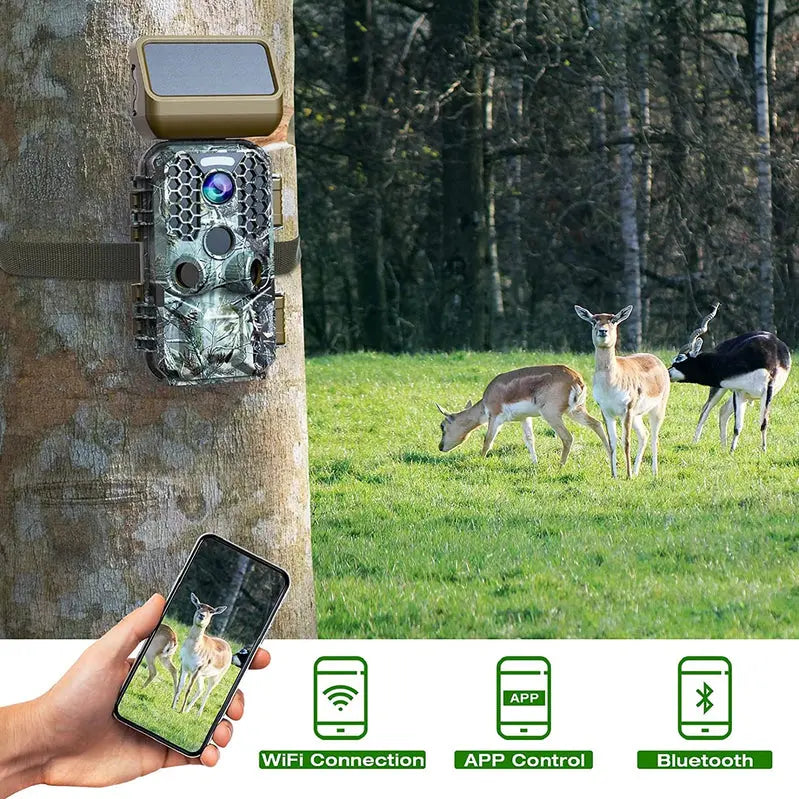 T200 Solar-Powered Trail Camera  4K Video, 30MP Photos, WiFi & Bluetooth Connectivity