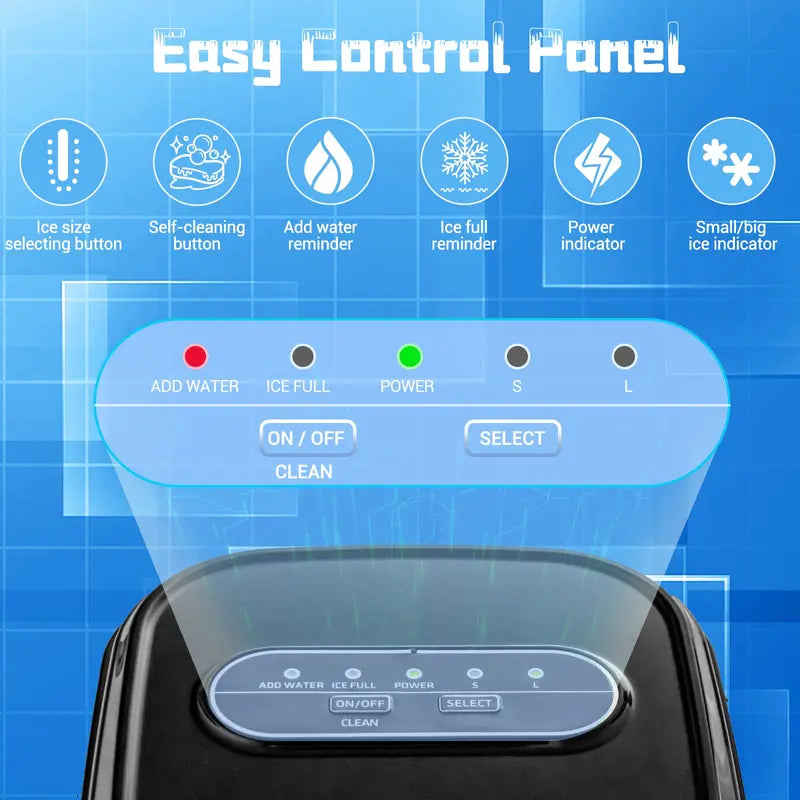 Compact Countertop Ice Maker  26.5 lbs/24H Output, 9-Cube Cycle in 6 Minutes, Self-Cleaning