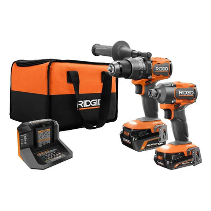 RIDGID 18V Brushless Cordless 2-Tool Combo Kit with Hammer Drill, Impact Driver, (2) Batteries, Charger, and Bag R9208