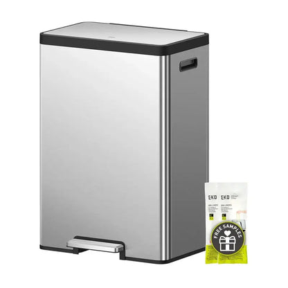 Dual 8-Gallon Stainless Steel Trash Can Set  Includes Recycling Bin, Foot Pedal, Slow-Close Lids & Fingerprint-Resistant Finish