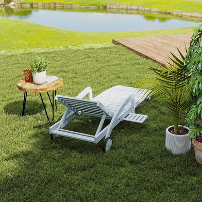 Set of 4 Wooden Poolside Chaise Lounges  5-Position Adjustable Recliners with Pull-Out Side Tables, Patio or Deck Ready