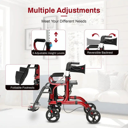 Senior-Friendly 2-in-1 Rollator Walker with Built-in Seat and Medical-Grade Support
