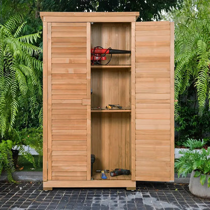 Wooden Outdoor Storage Shed  Rustic Fir Wood Garden Locker with Lockable Shutter Design