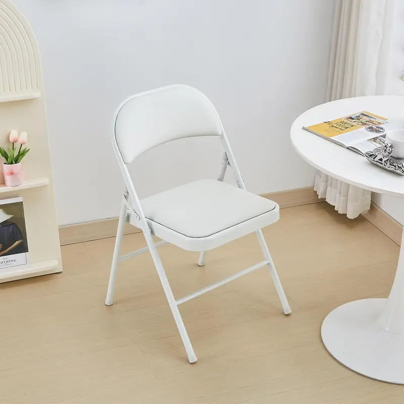 Heavy-Duty White Folding Chair Pack (4)  Vinyl-Padded Seat, Metal Frame, Ideal for Events, Meetings, or Dining