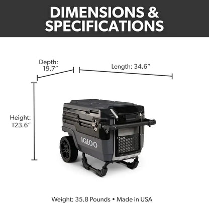 70-Quart Wheeled Insulated Cooler  Hard-Shell Ice Chest with Smooth-Rolling Casters