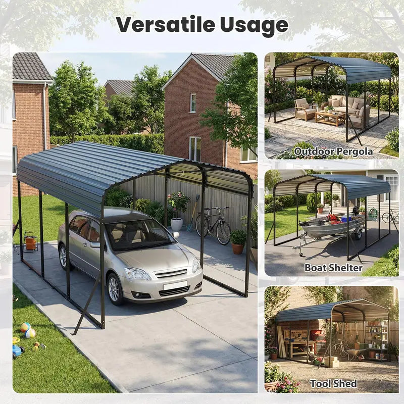 10′ x 14.5′ Heavy-Duty Galvanized Steel Carport Shelter for Outdoor Vehicle Protection
