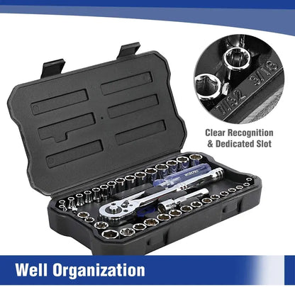 WORKPRO 39-Piece Socket Wrench Set (Metric & SAE) with Durable Tool Box
