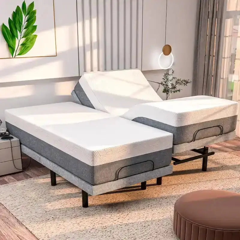 Adjustable Smart Bed Frame with Gel-Infused Memory Foam Mattress, Dual Massage, USB Charging, App & Remote Control