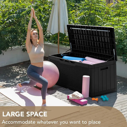 Devoko Waterproof 100 Gallon Resin Deck Box with Cushion, Outdoor Storage Bench for Patio & Garden