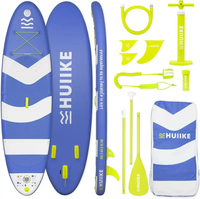 HUIIKE All-in-One Inflatable Paddle Board Kit with Pump, Paddle & Fins