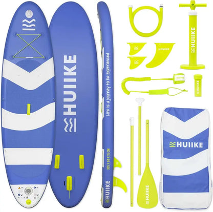 HUIIKE All-in-One Inflatable Paddle Board Kit with Pump, Paddle & Fins