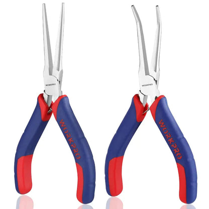 WORKPRO 2-Piece 6″ Precision Needle-Nose Plier Set  Bent & Standard Nose Designs