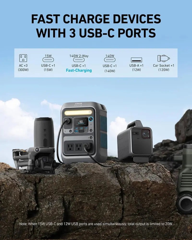 ECOFLOW Solix C300 Portable Power Station  288Wh Battery Capacity