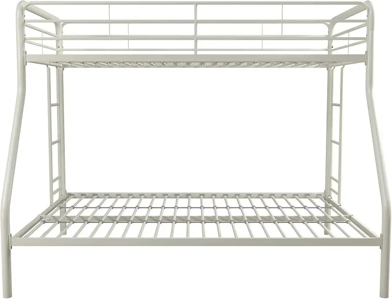 Off-White Twin-Over-Full Metal Bunk Bed  Space-Saving Dorm or Kids’ Room Solution by DHP Dusty