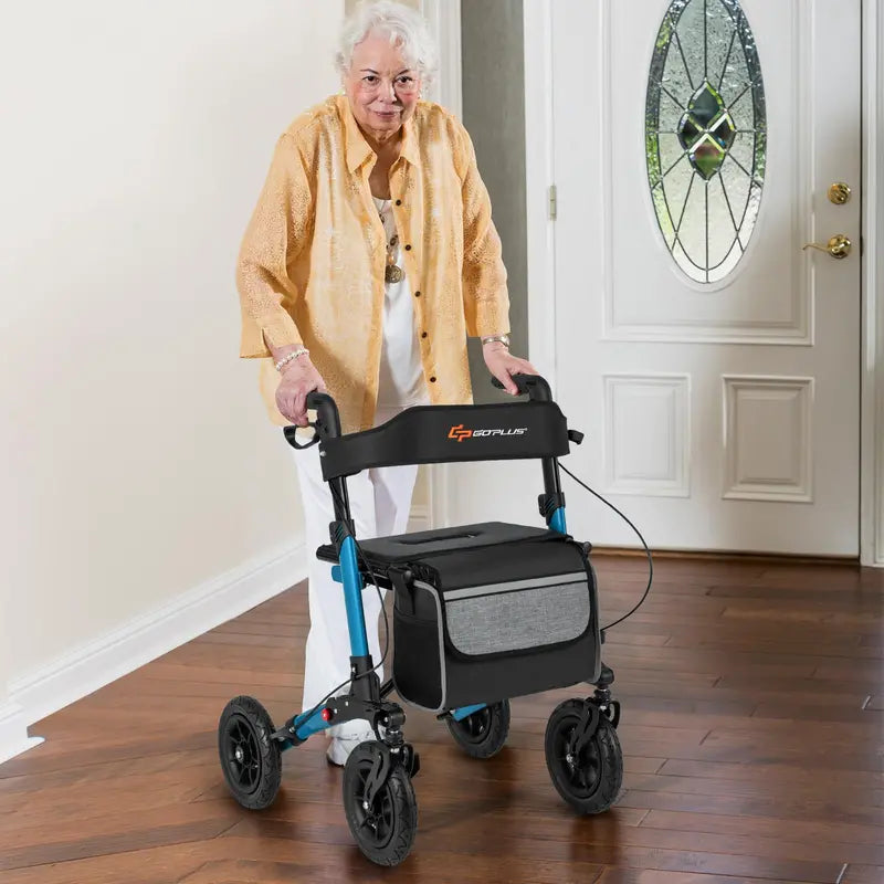 All-Terrain Rollator Walker for Seniors  Dual-Function Folding Design with 9-Inch Pneumatic Tires & Comfort Seat