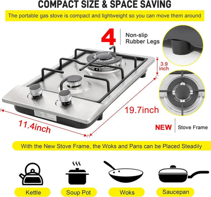 Forimo 12-Inch Stainless Steel Dual-Fuel Gas Cooktop  Seamless Cleaning Design