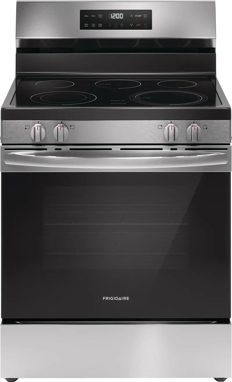 Frigidaire 30-Inch Freestanding Electric Range  5-Burner Glass Top, 5.3 Cu. Ft. Oven, Steam Clean, Stainless Steel