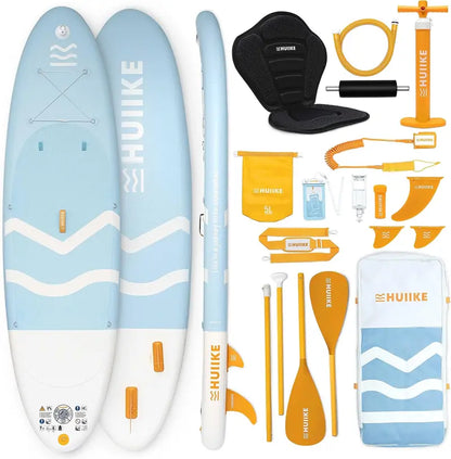 HUIIKE All-in-One Inflatable Paddle Board Kit with Pump, Paddle & Fins