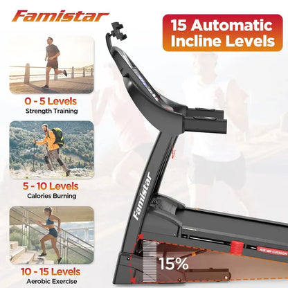 Foldable Home Treadmill  4.5 HP Motor, 15 Auto Incline Levels, 10 MPH Max Speed, 300 LB Weight Capacity