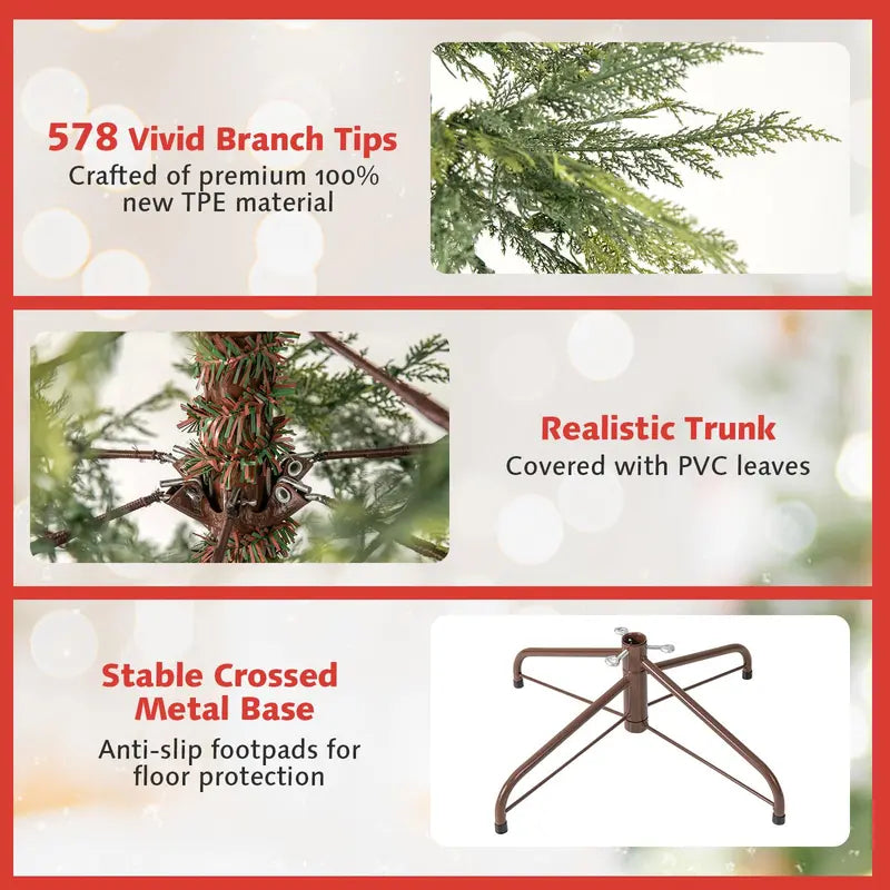 6.5- or 7.5-Foot Hinged Sparse Fir Tree  Multicolor LED Lights and Space-Saving Design