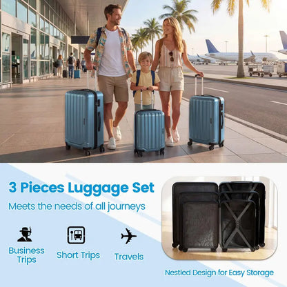 Lightweight 3-Piece Hardshell Spinner Luggage Set — 20/24/28 Inch (Vertical Stripe Design)