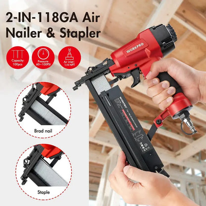 WORKPRO Dual-Function Pneumatic Brad Nailer  Includes 400 Brads & 300 Staples