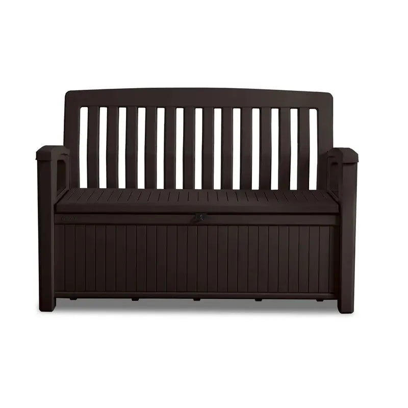 60-Gallon Brown Patio Storage Bench  Weatherproof Outdoor Seating & Concealed Storage
