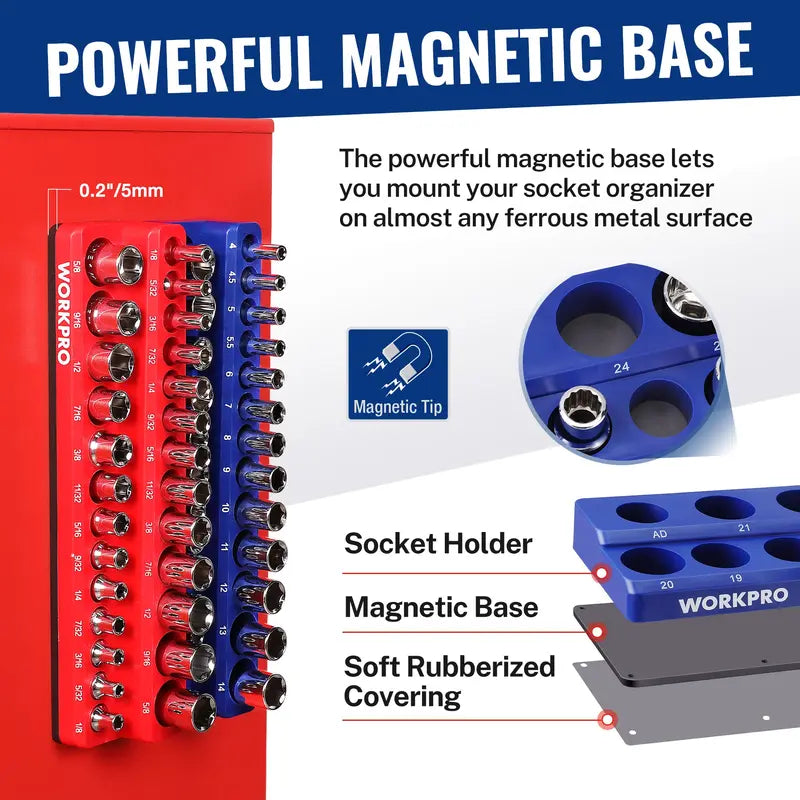 WORKPRO Magnetic Socket & Wrench Organizer Set — 8-Piece, Multi-Drive Sizes (Sockets/Wrenches Not Included)