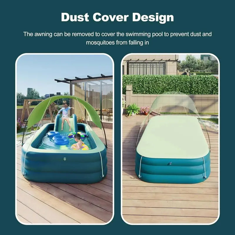 Ergocar Inflatable Backyard Water Park  Slide Pool with Awning and Mega Bounce Castle