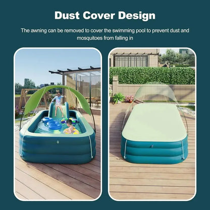 Ergocar Inflatable Backyard Water Park  Slide Pool with Awning and Mega Bounce Castle