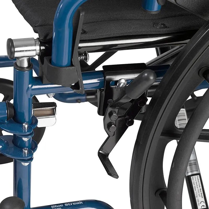 Drive Medical Blue Streak Lightweight Folding Wheelchair  20-Inch Wide Seat, Compact Aluminum Frame