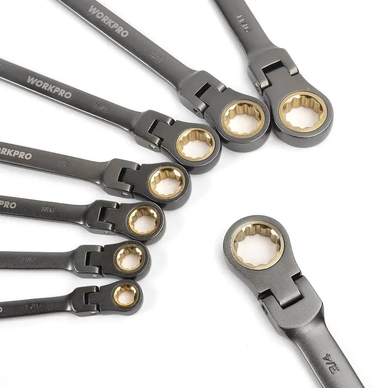 WORKPRO 8-Piece Flex-Head Ratcheting Combination Wrench Set with Storage Bag