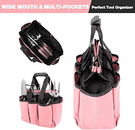WORKPRO Pink Ribbon Garden Tote Bag: 8-Pocket Outdoor & Indoor Planting Organizer