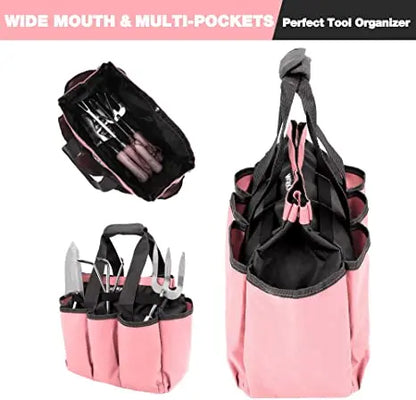 WORKPRO Pink Ribbon Garden Tote Bag: 8-Pocket Outdoor & Indoor Planting Organizer