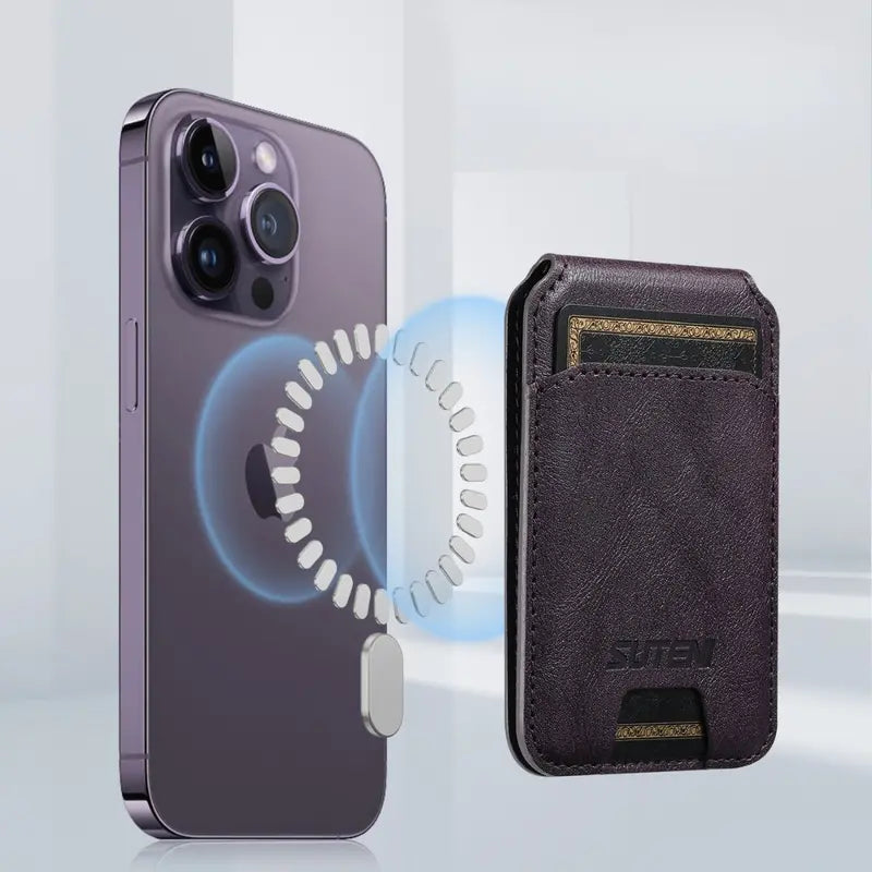 Luxury Brown Leather Magnetic Card Holder Wallet for iPhone