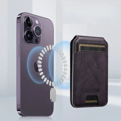 Luxury Brown Leather Magnetic Card Holder Wallet for iPhone