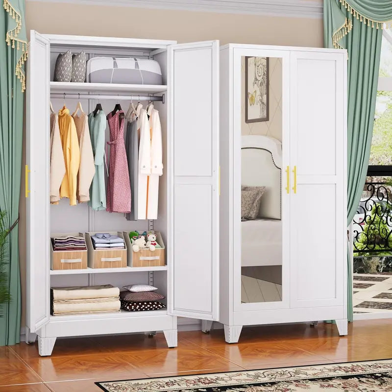 Industrial-Style Steel Armoire — 71-Inch Metal Clothing Storage Cabinet