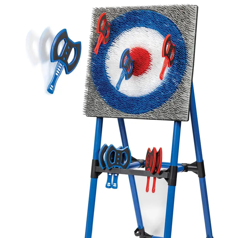 EastPoint Deluxe Axe Throwing Game Set with Steel Frame & Bristle Target  Includes 8 Safe Axes for Outdoor Fun