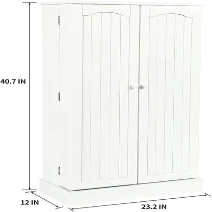 Homefort 41″ Farmhouse Kitchen Pantry Cabinet, White Storage Unit with Adjustable Shelves and Door Pockets