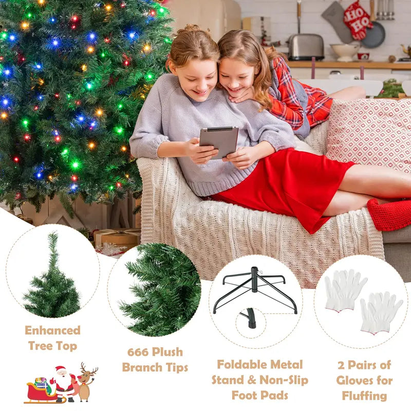 6-Foot Full-Bodied Pre-Lit Christmas Tree with 260 Multi-Color LEDs