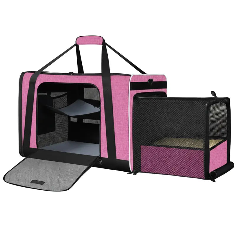 Expandable In-Car Pet Carrier with Dedicated Litter Zone
